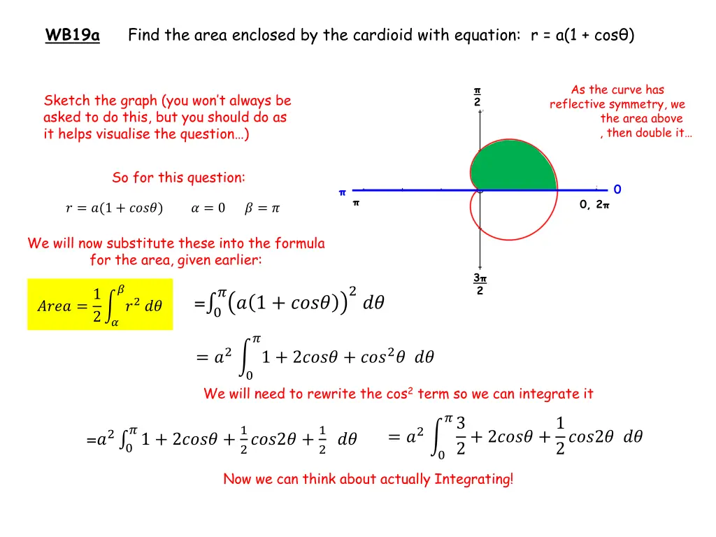 wb19a find the area enclosed by the cardioid with