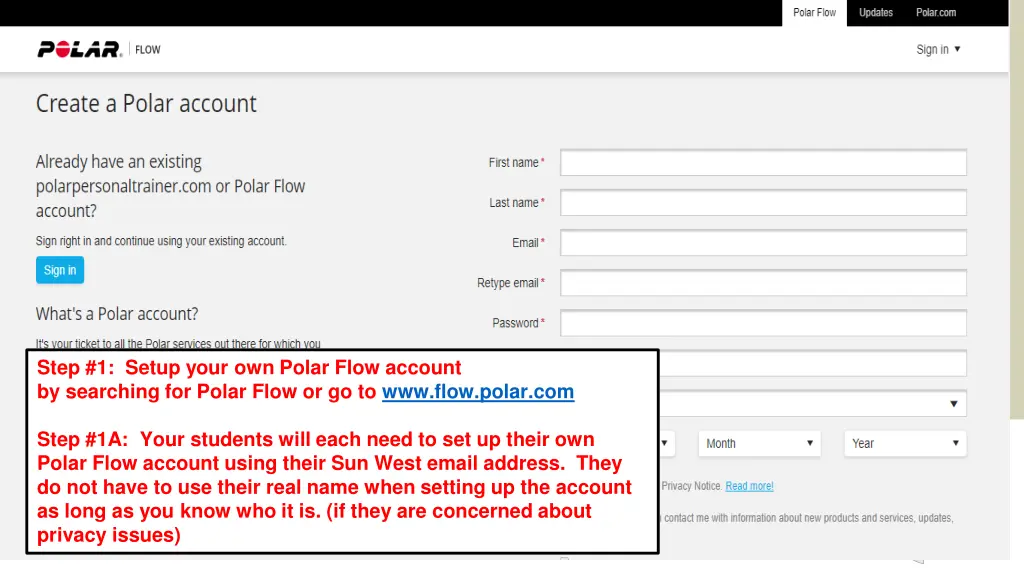 step 1 setup your own polar flow account