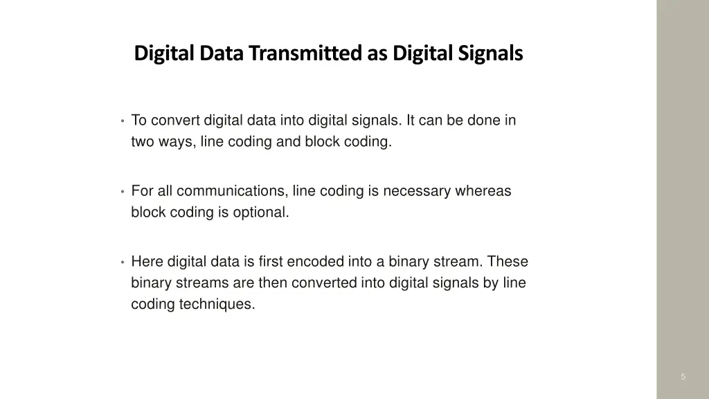 digital data transmitted as digital signals