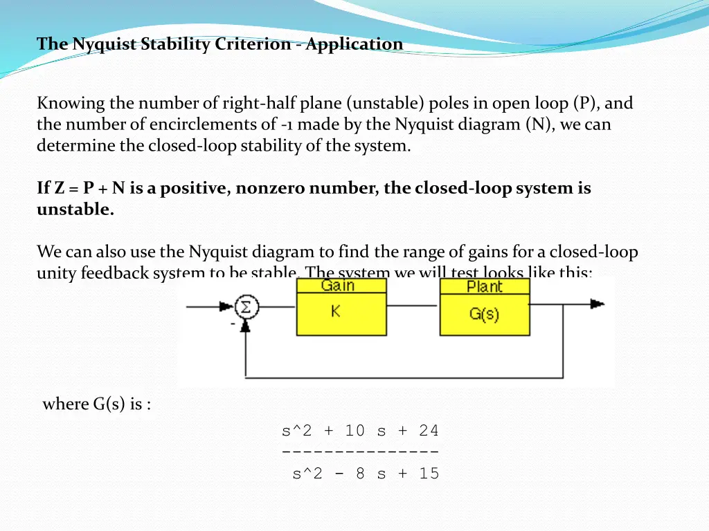 the nyquist stability criterion application