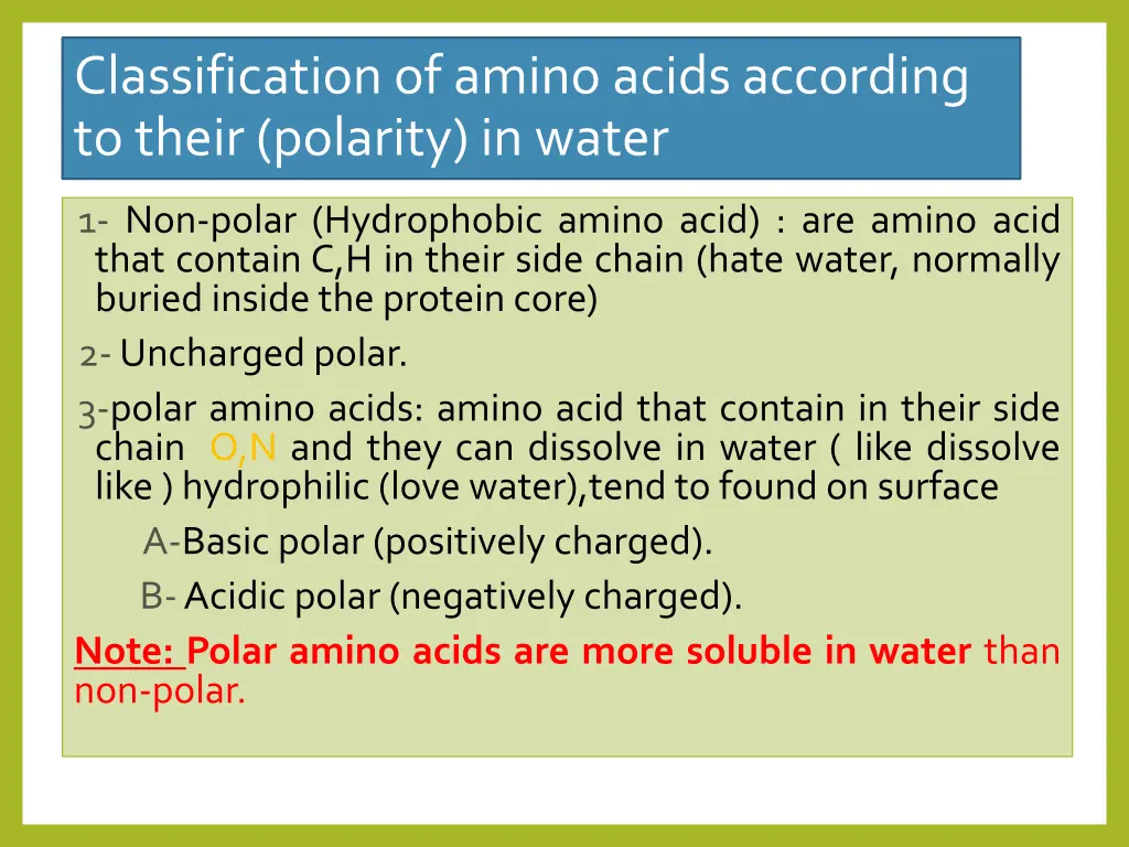 classification of amino acids according to their