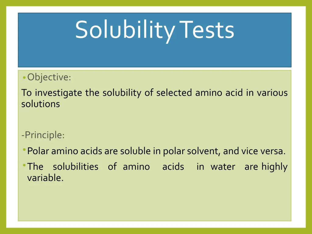 solubility tests