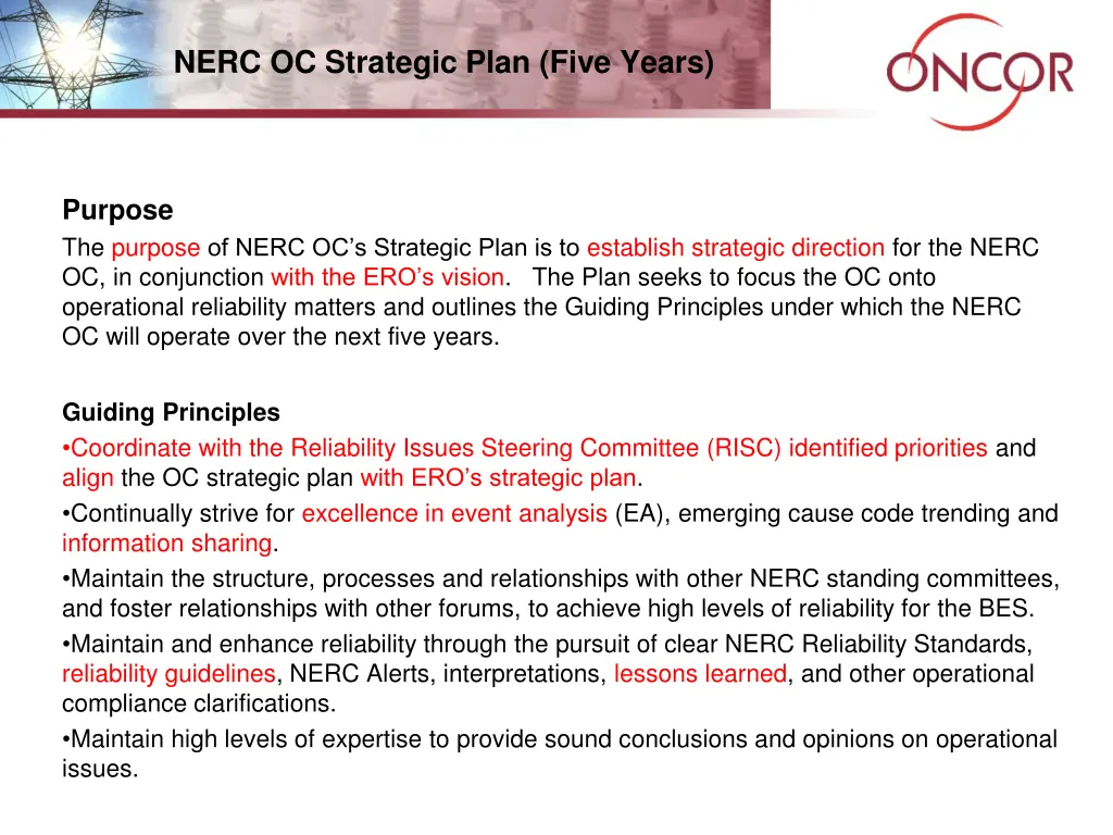 nerc oc strategic plan five years