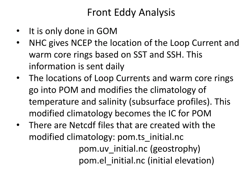 front eddy analysis