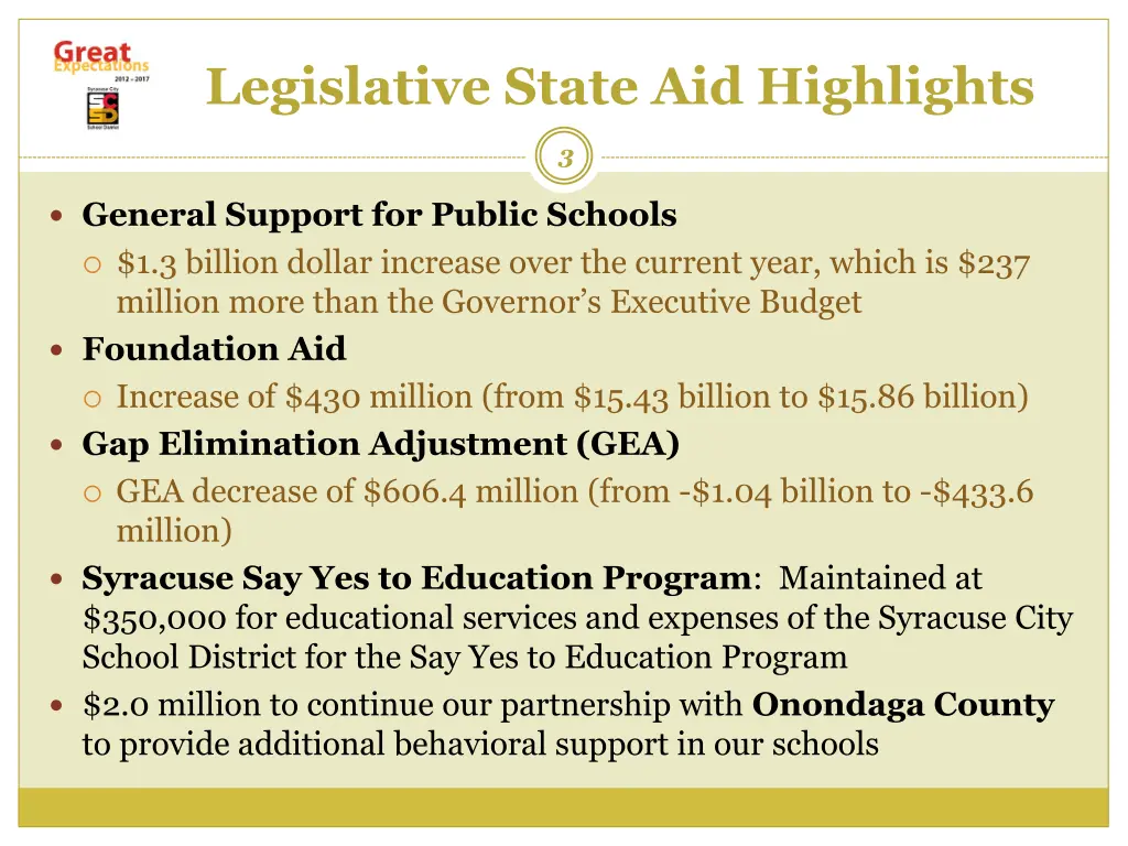 legislative state aid highlights 1