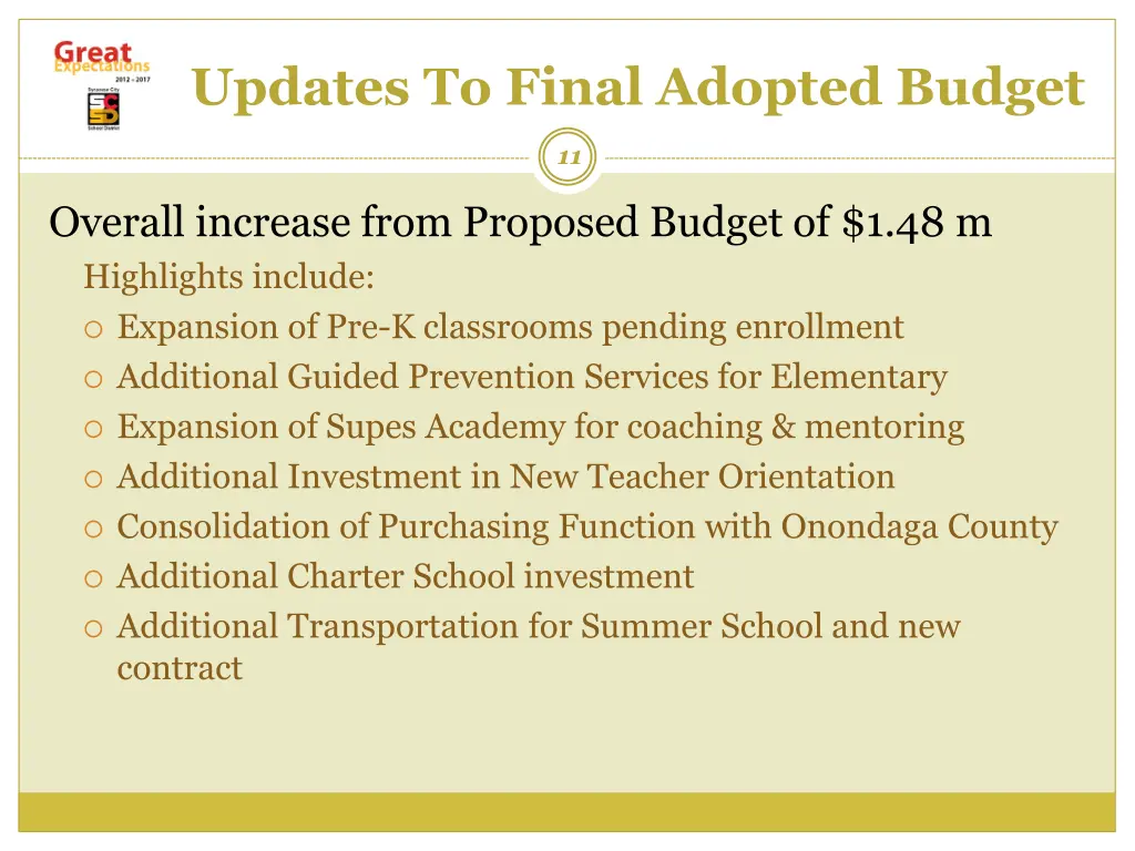 updates to final adopted budget