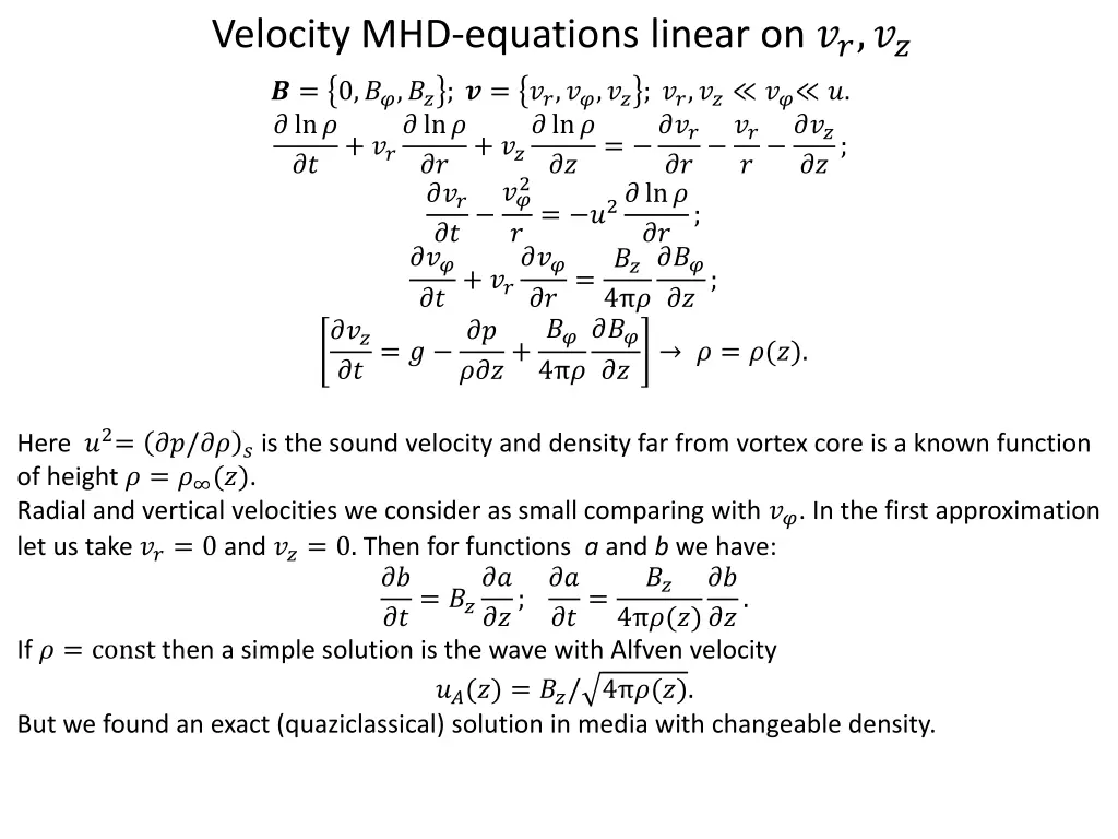 velocity mhd equations linear on