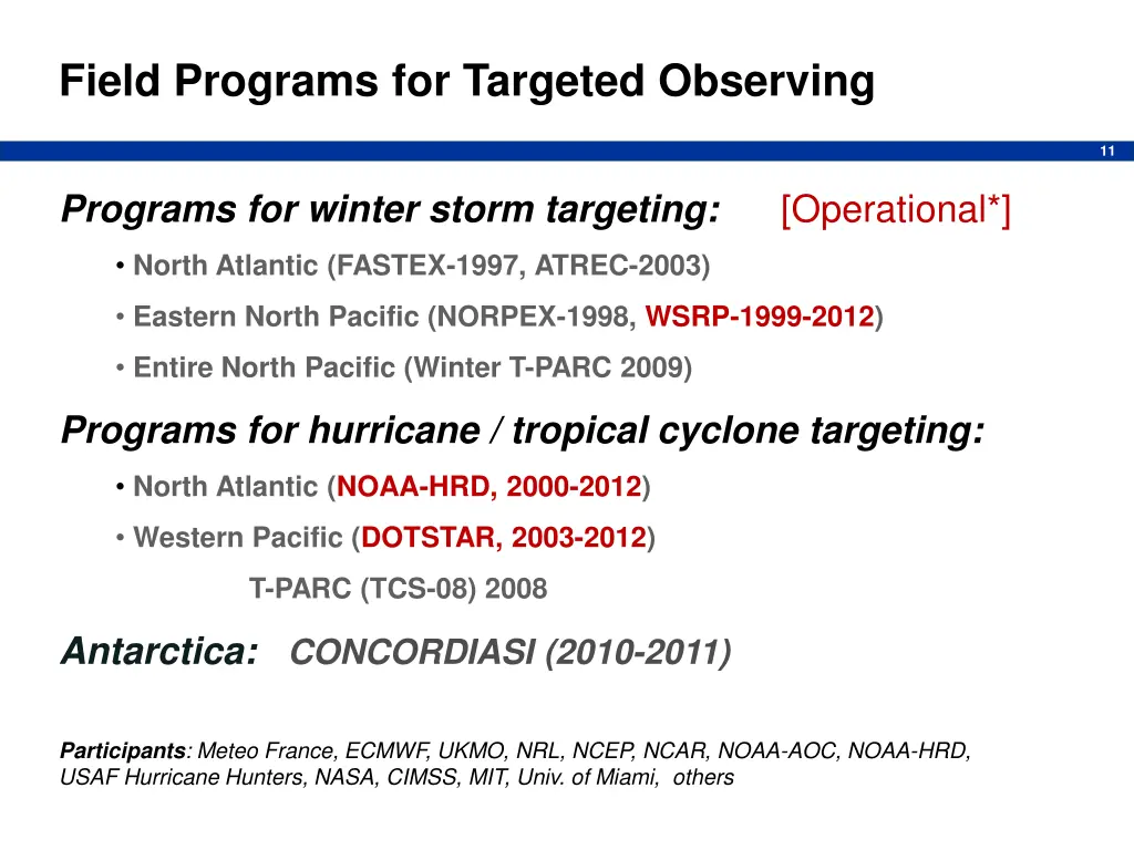 field programs for targeted observing