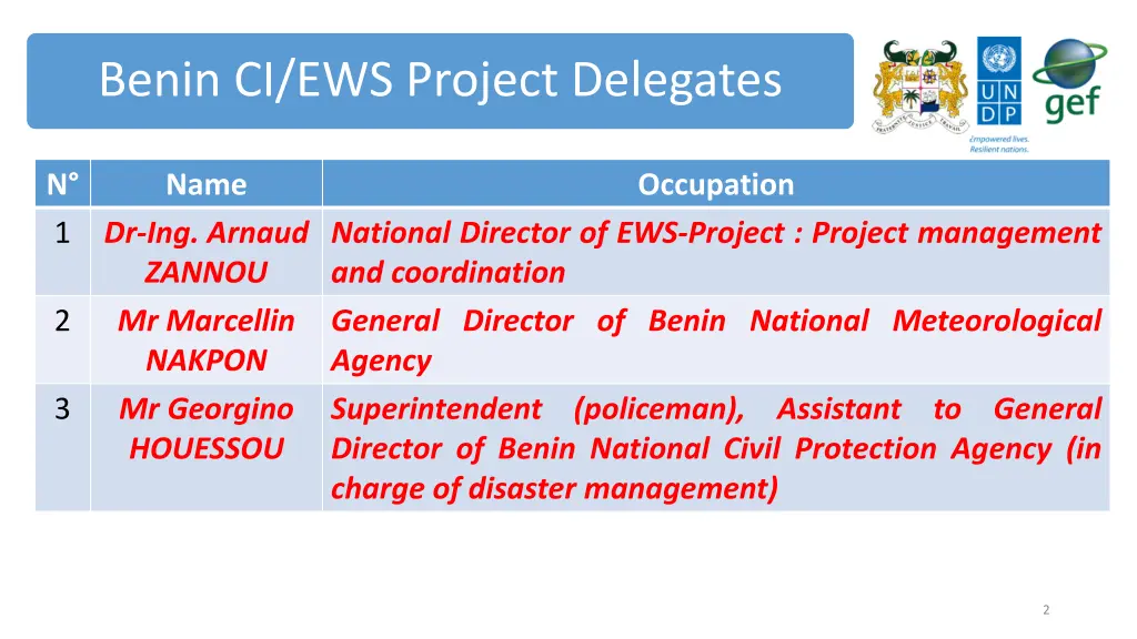 benin ci ews project delegates