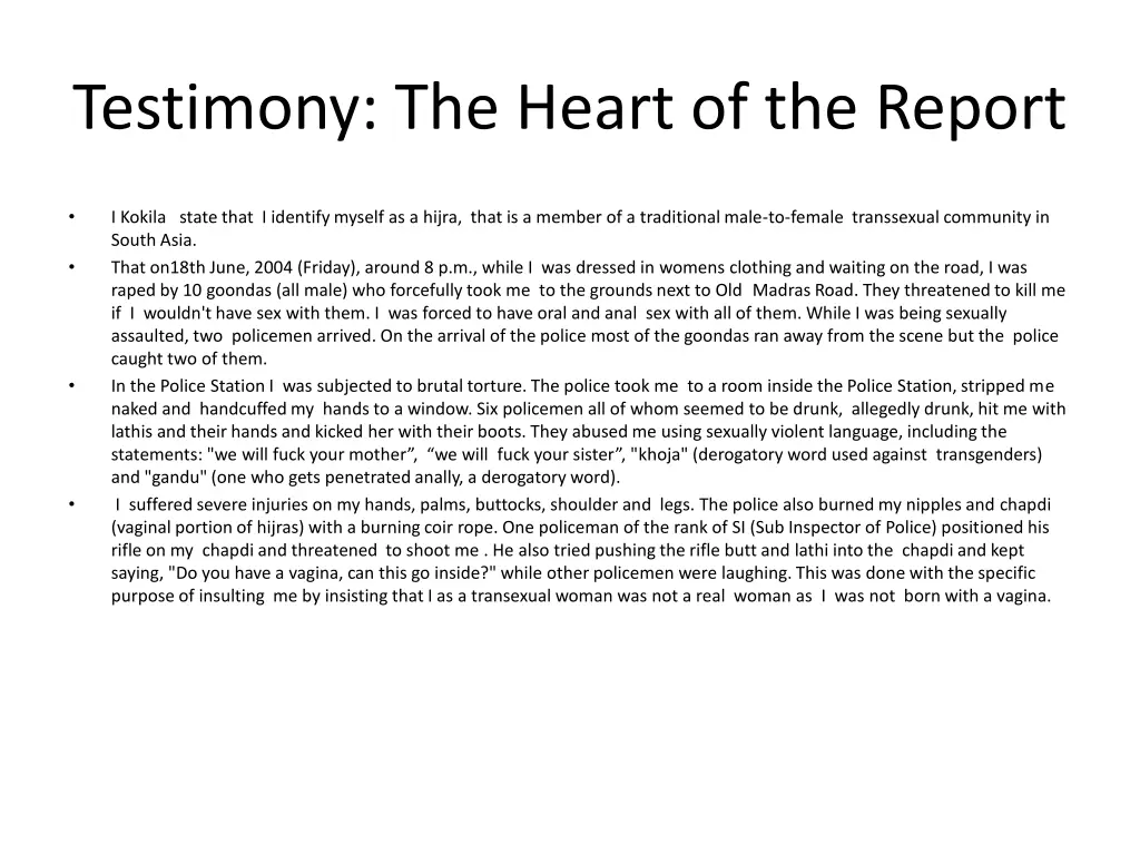 testimony the heart of the report