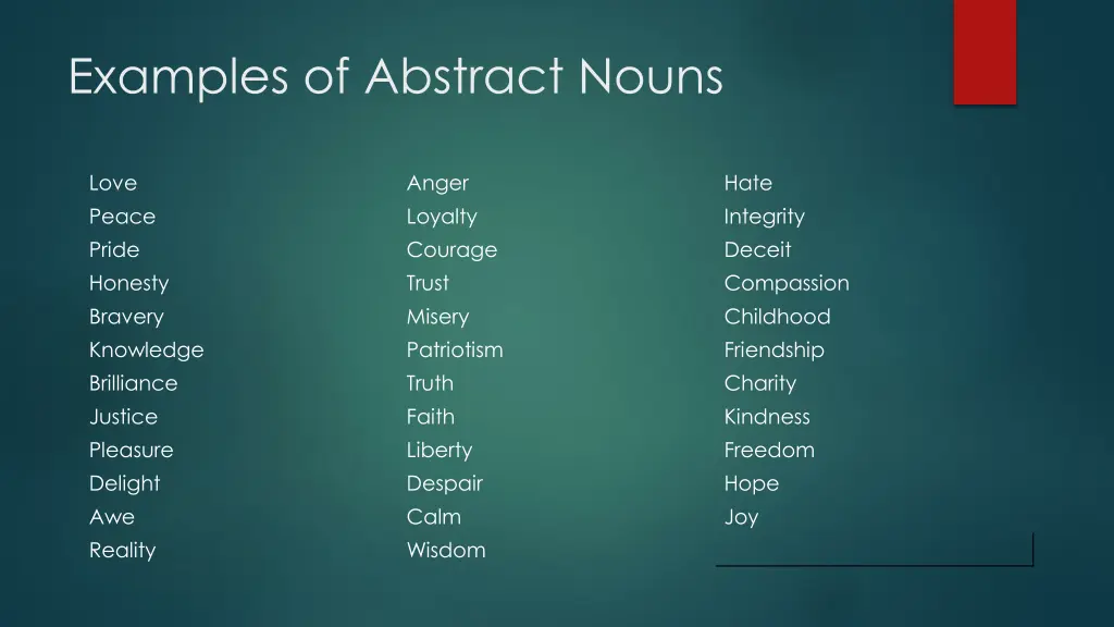 examples of abstract nouns