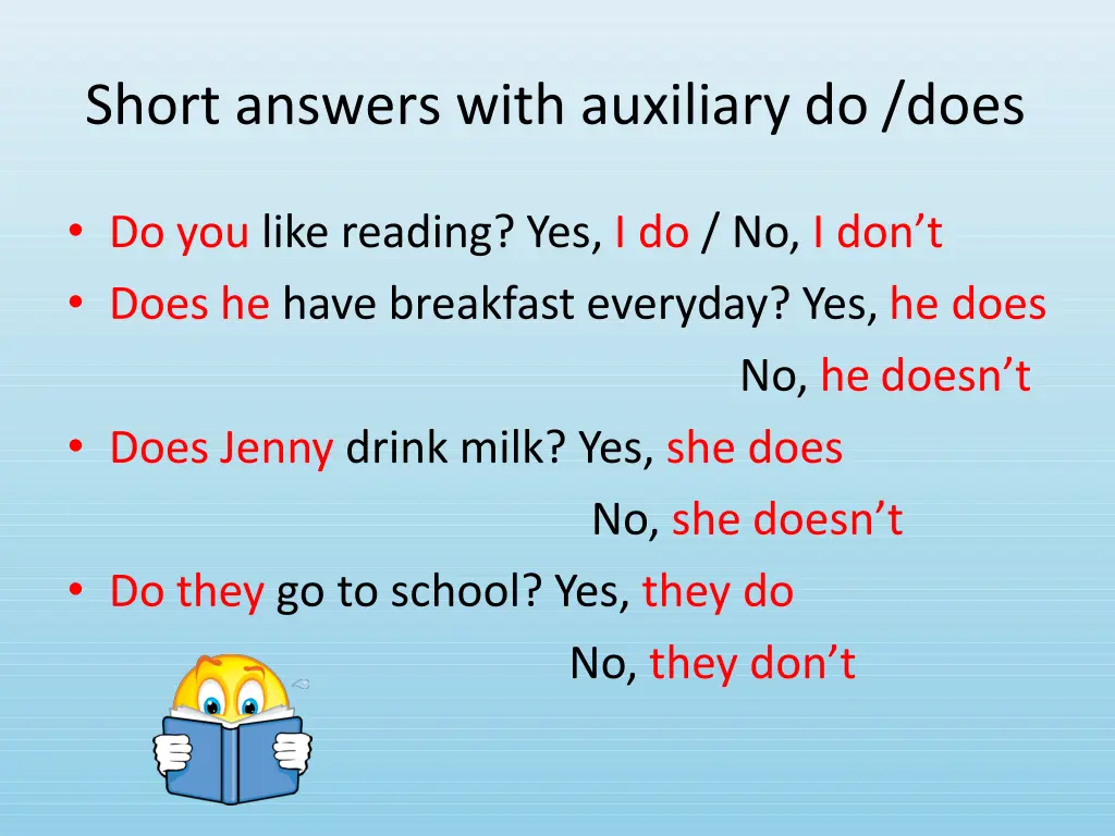 short answers with auxiliary do does