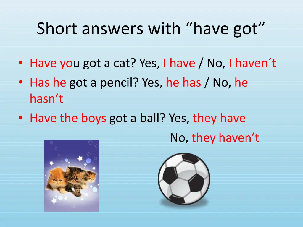 short answers with have got