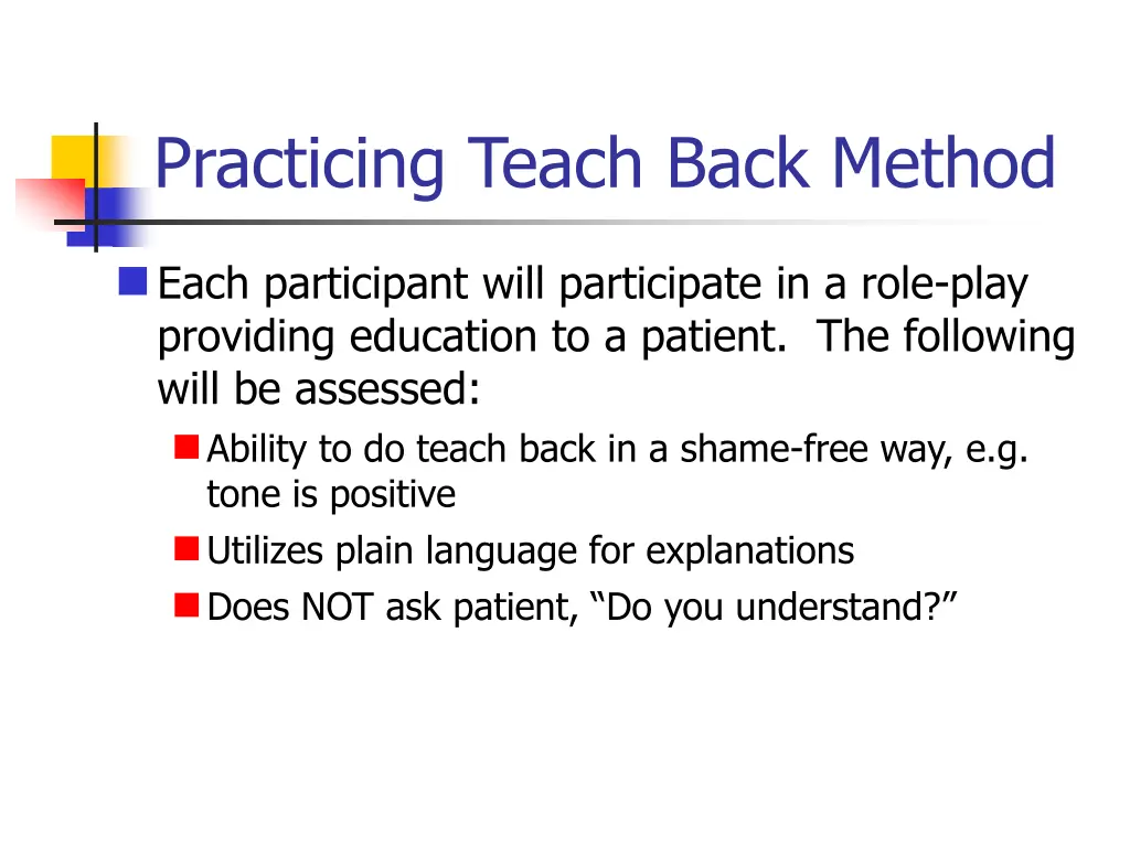 practicing teach back method