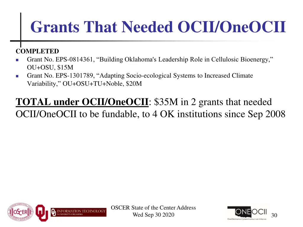 grants that needed ocii oneocii