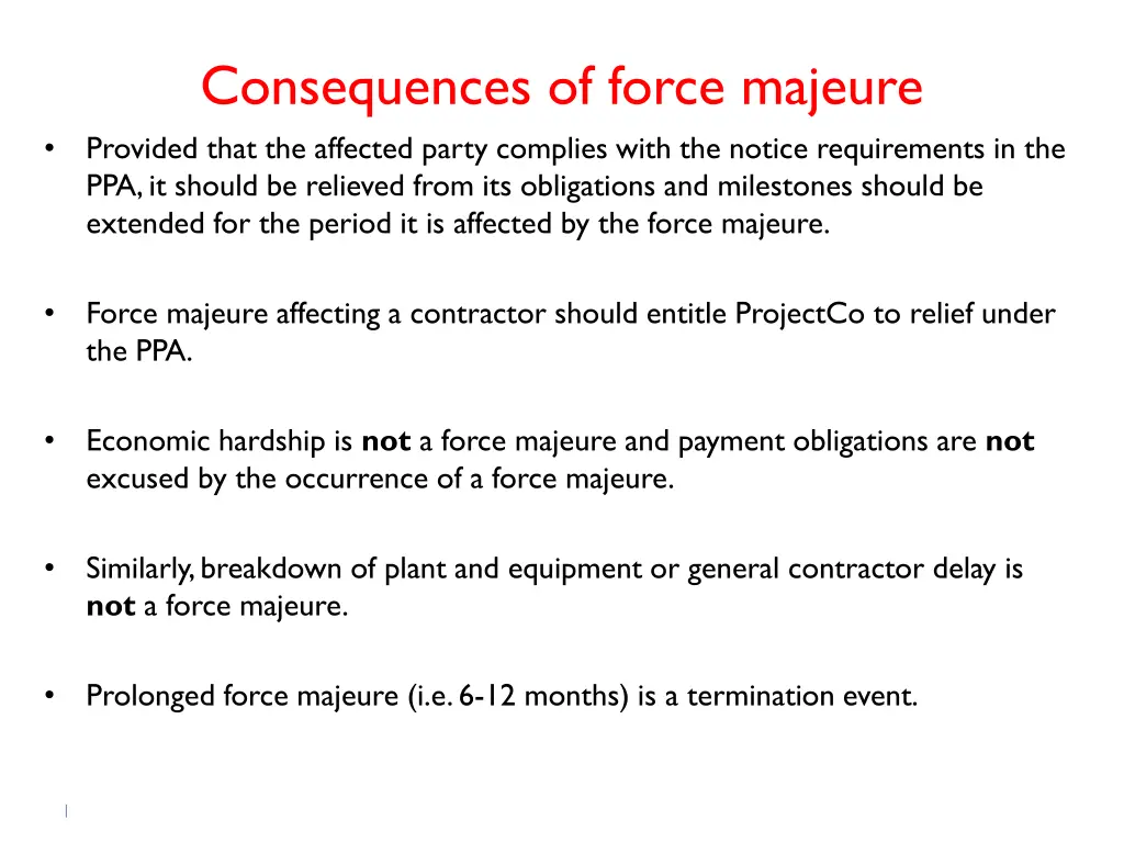 consequences of force majeure provided that