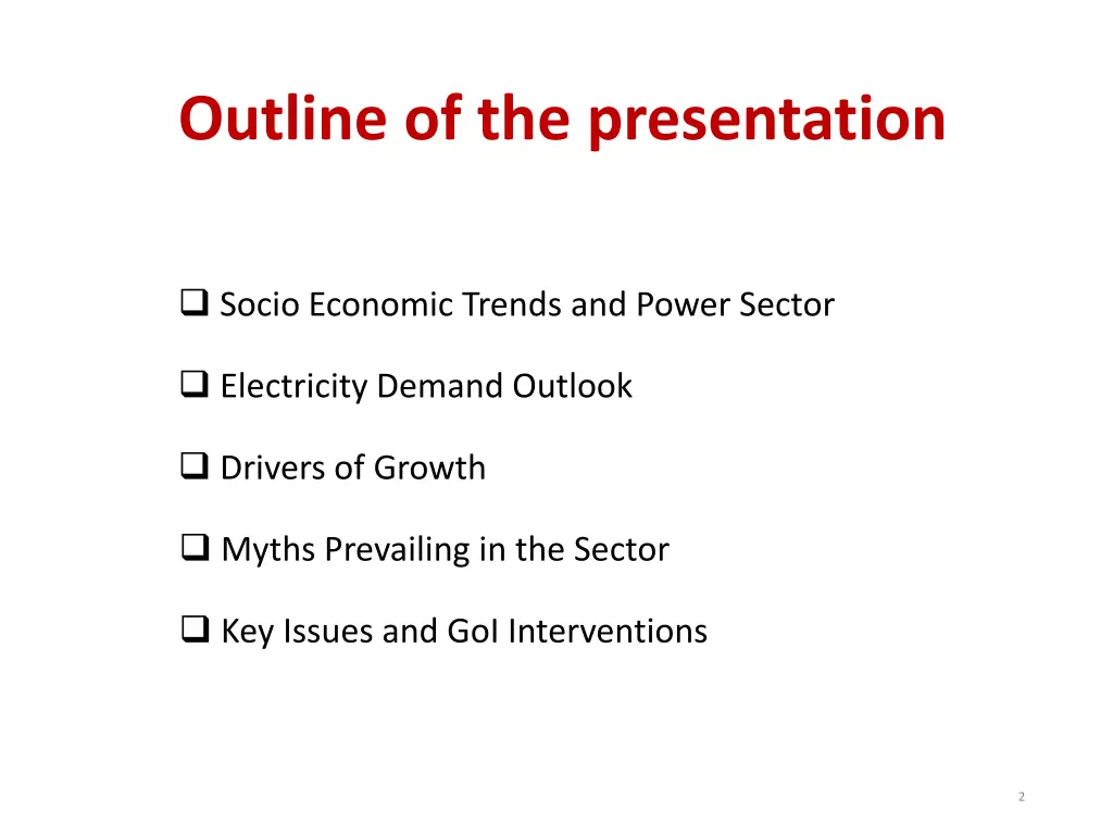 outline of the presentation