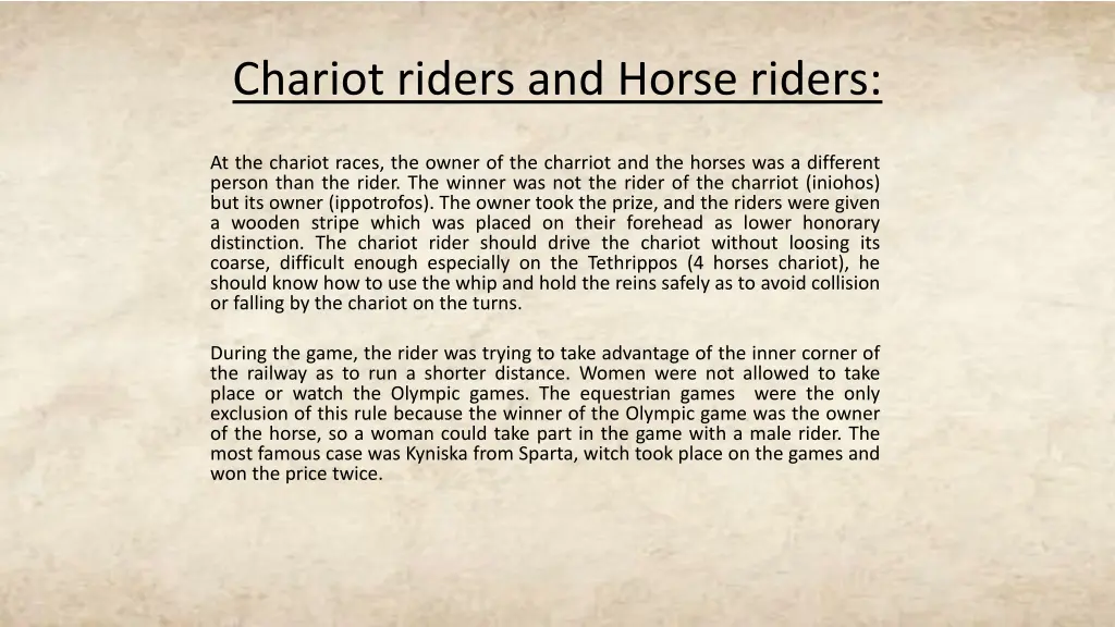 chariot riders and horse riders