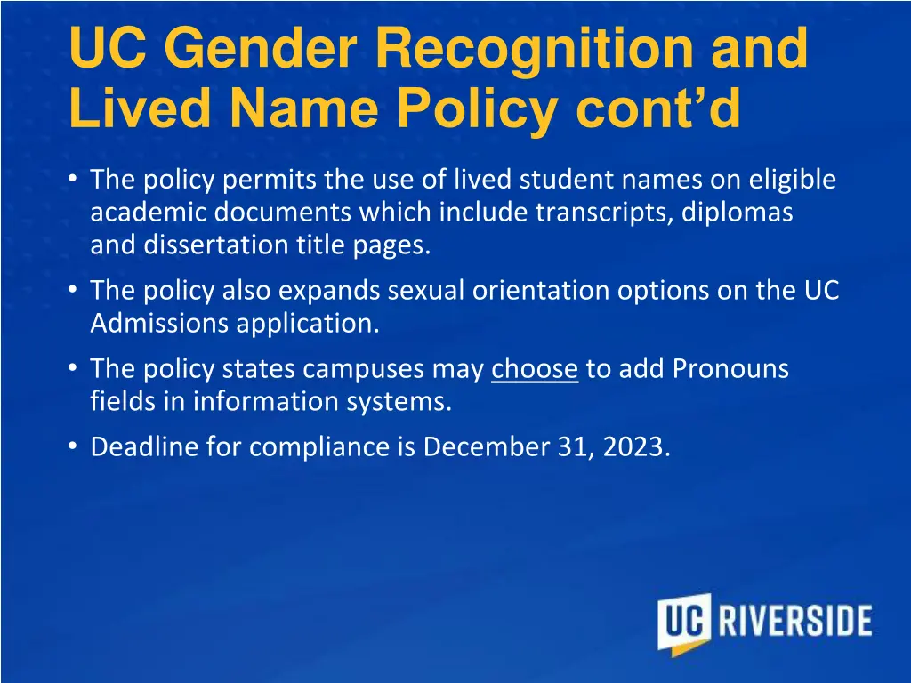 uc gender recognition and lived name policy cont d