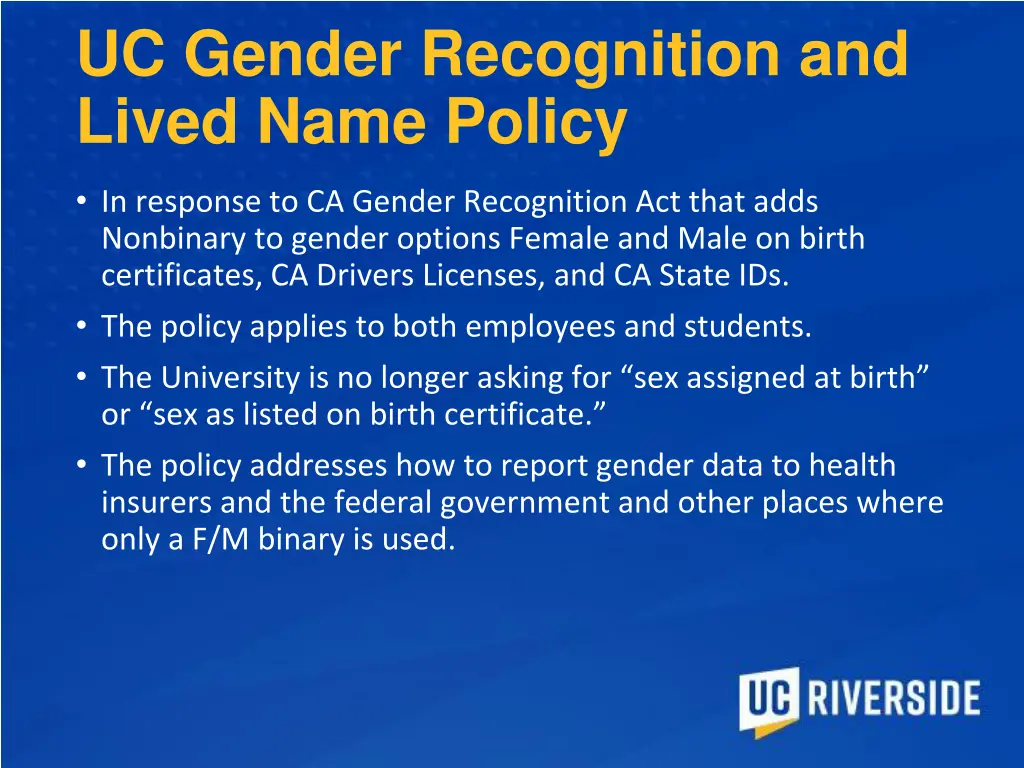 uc gender recognition and lived name policy