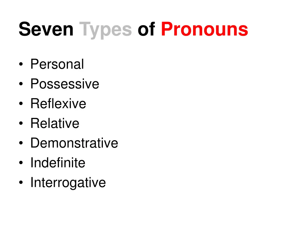 seven types of pronouns