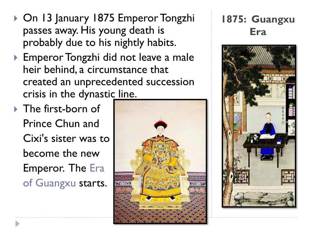 on 13 january 1875 emperor tongzhi passes away