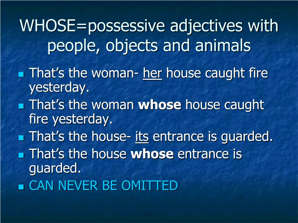 whose possessive adjectives with people objects