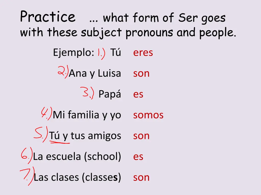 practice what form of ser goes with these subject 1