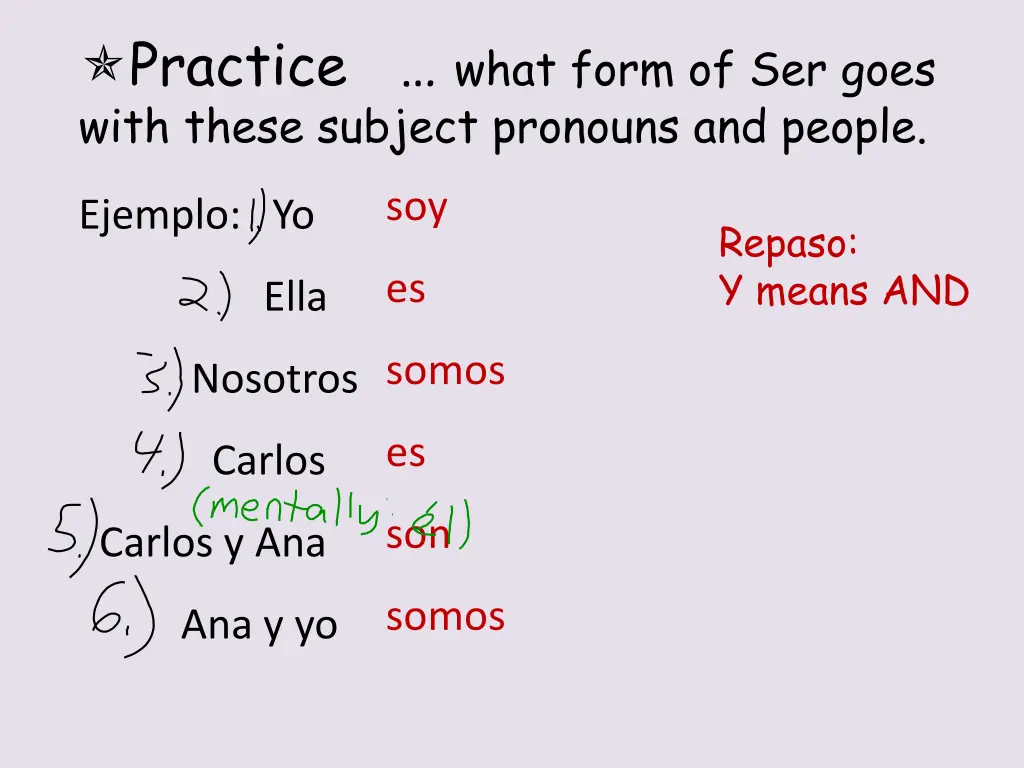 practice what form of ser goes with these subject