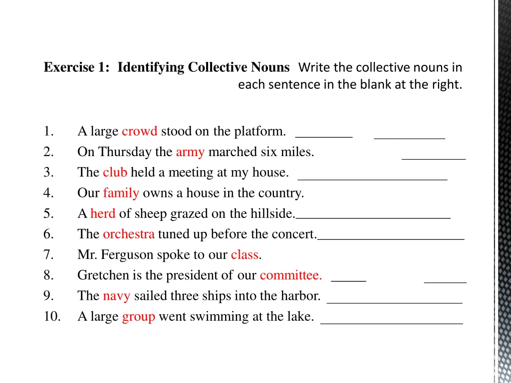 exercise 1 identifying collective nouns write