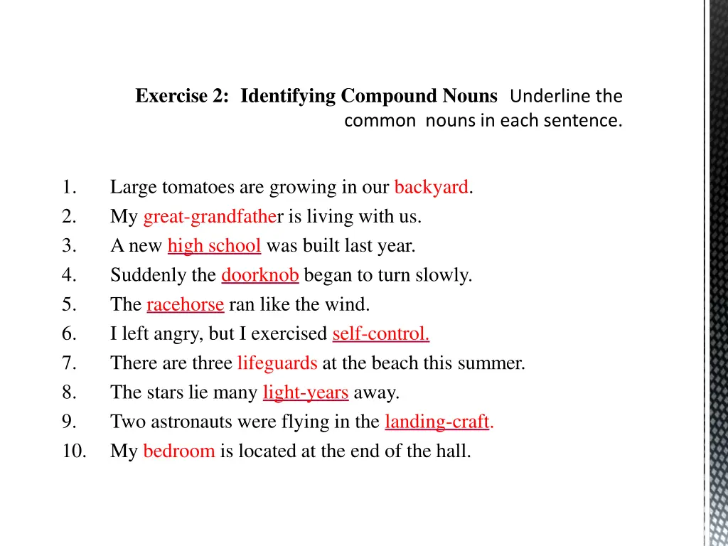 exercise 2 identifying compound nouns underline