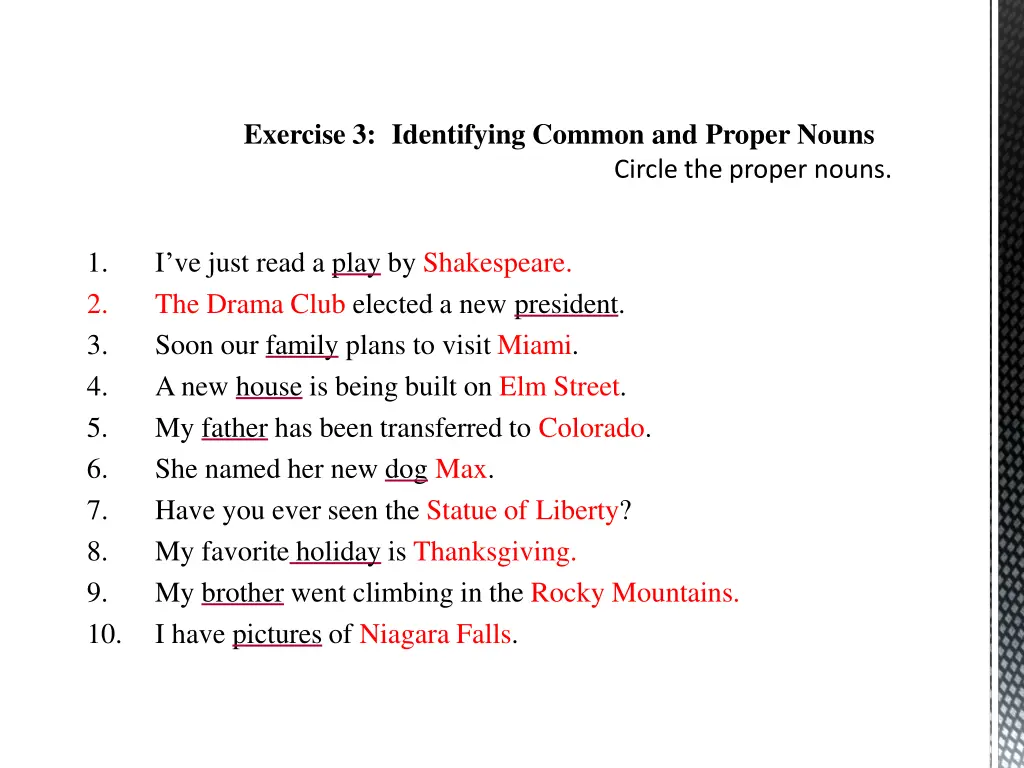 exercise 3 identifying common and proper nouns