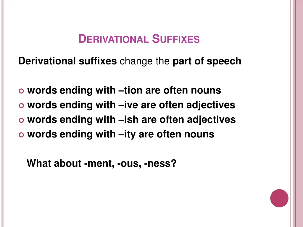 d erivational s uffixes