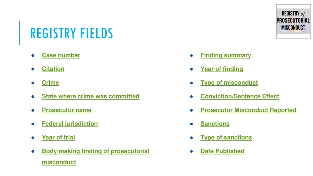 registry fields