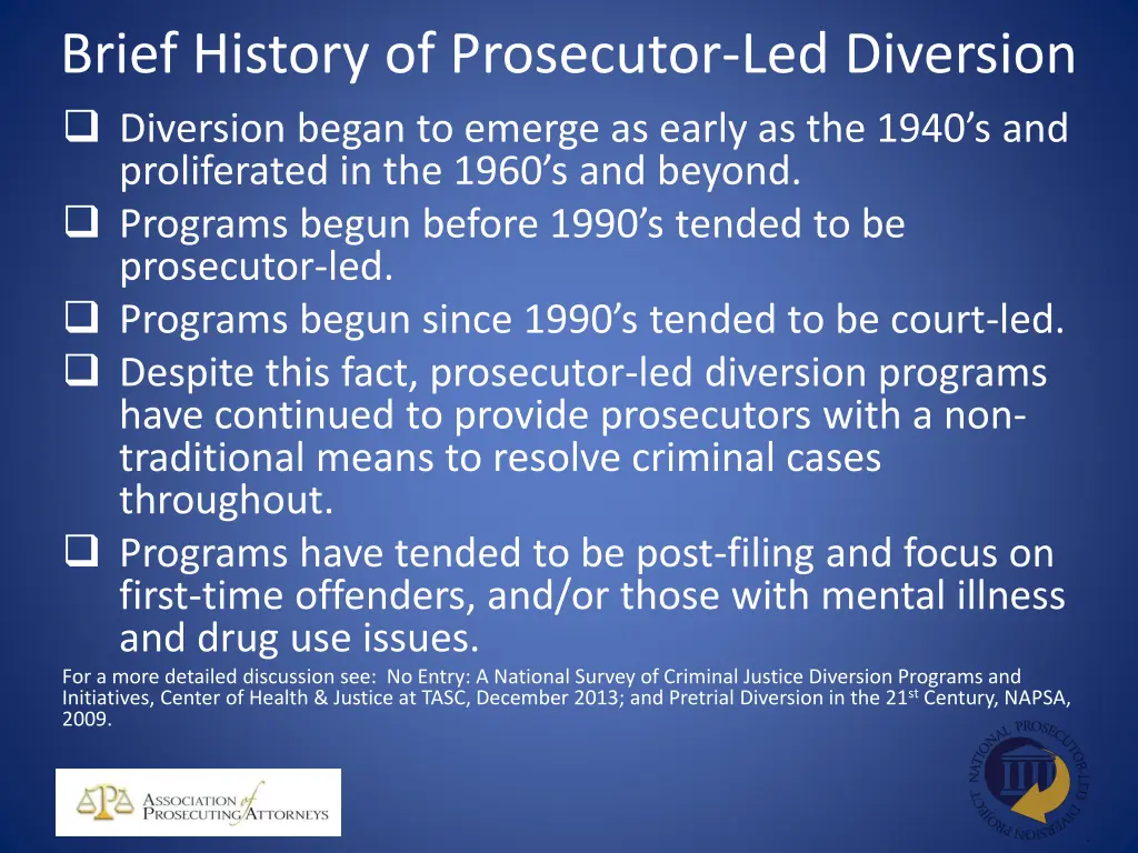 brief history of prosecutor led diversion