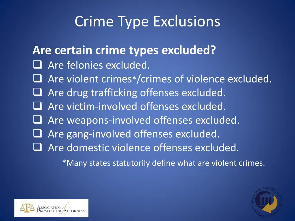 crime type exclusions