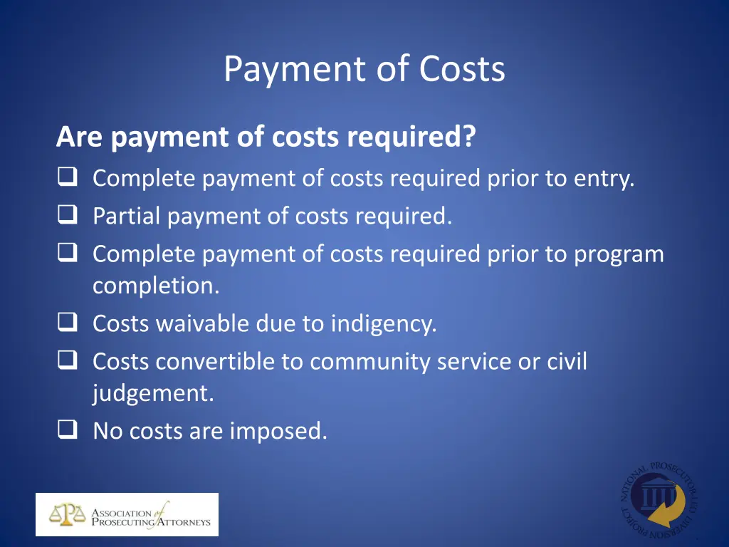 payment of costs