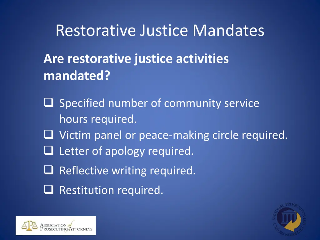 restorative justice mandates