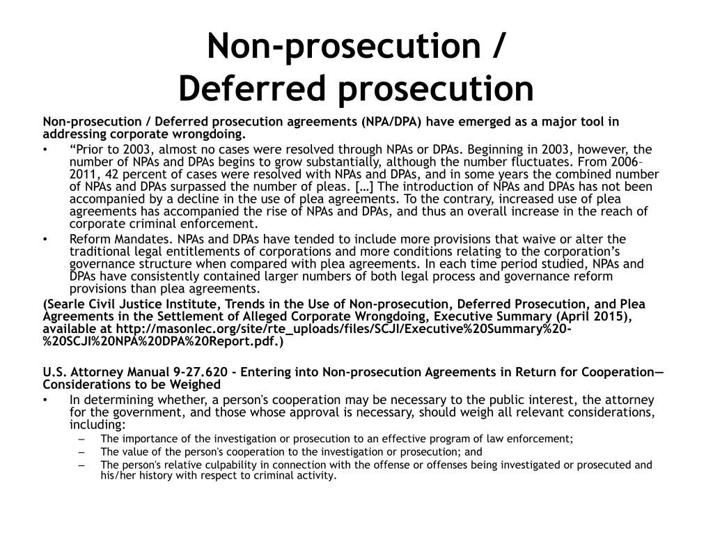 non prosecution deferred prosecution