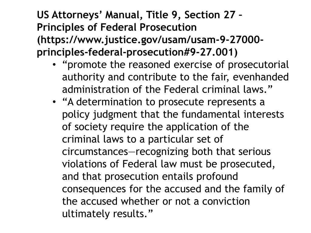 us attorneys manual title 9 section 27 principles