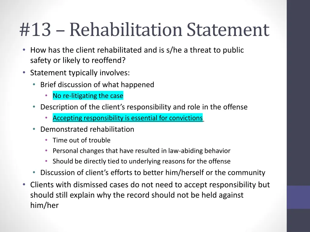 13 rehabilitation statement