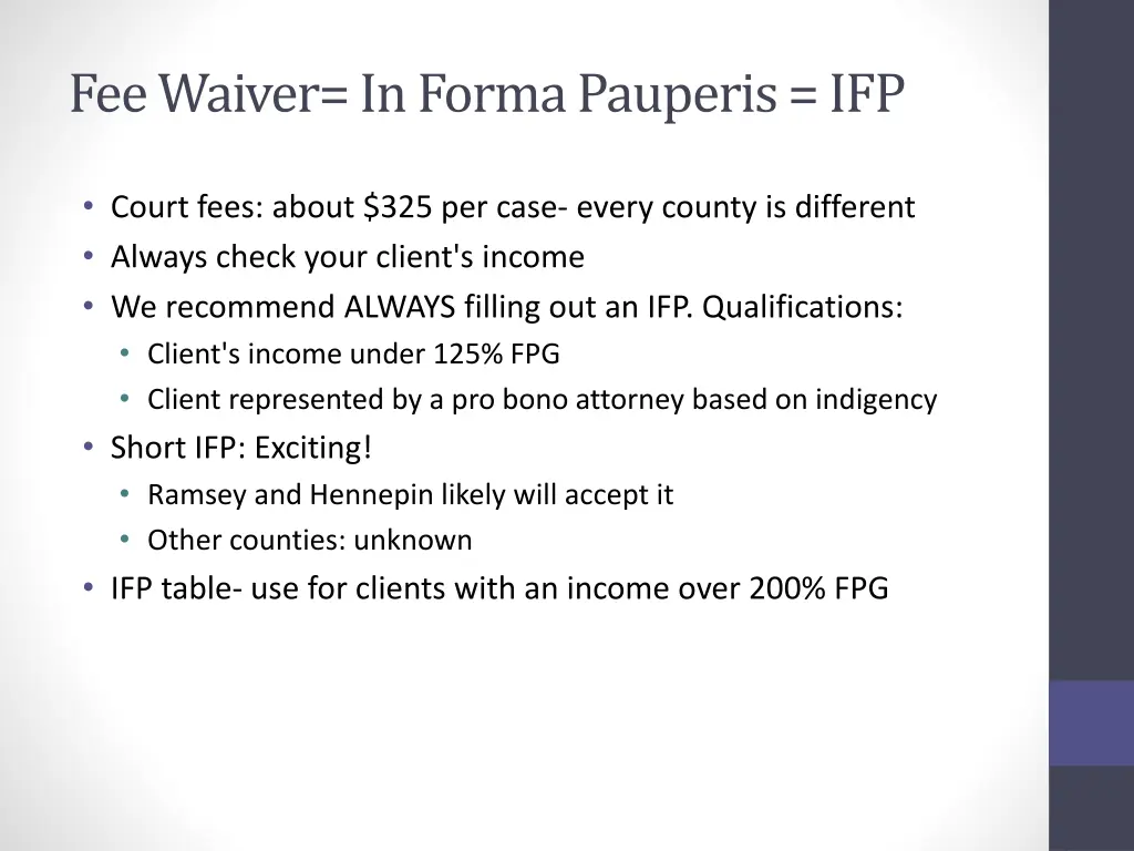 fee waiver in forma pauperis ifp