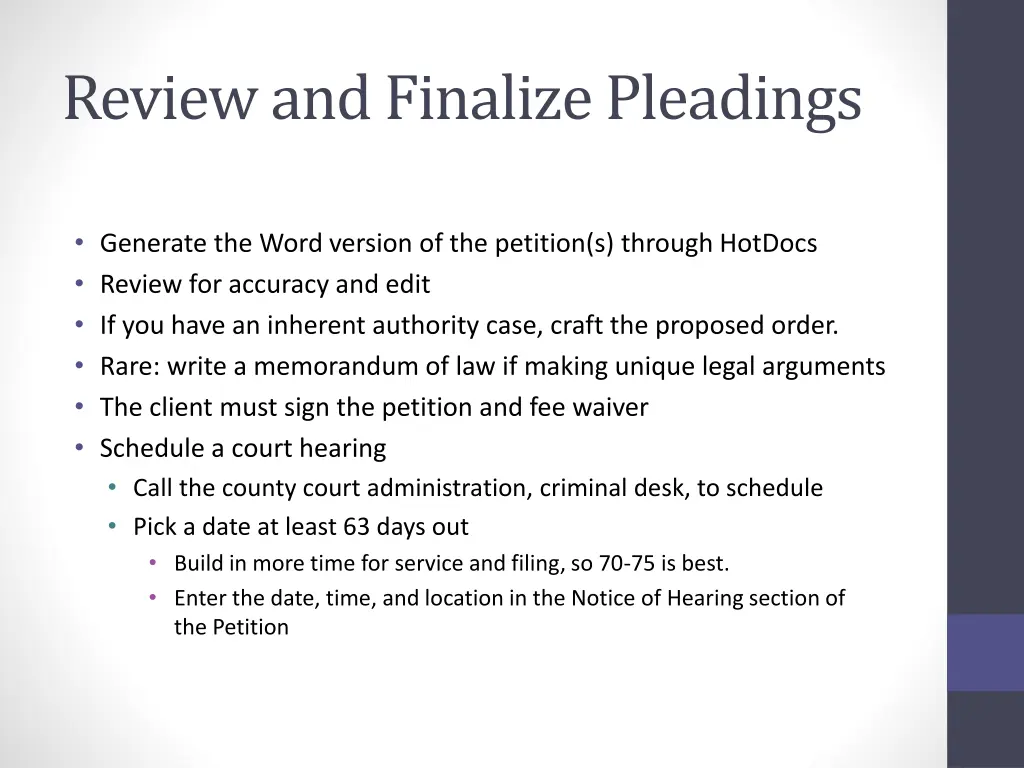 review and finalizepleadings