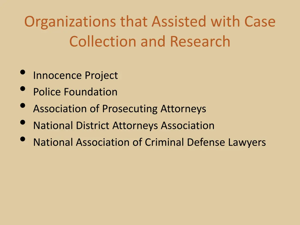 organizations that assisted with case collection