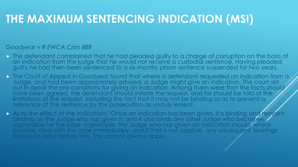 the maximum sentencing indication msi