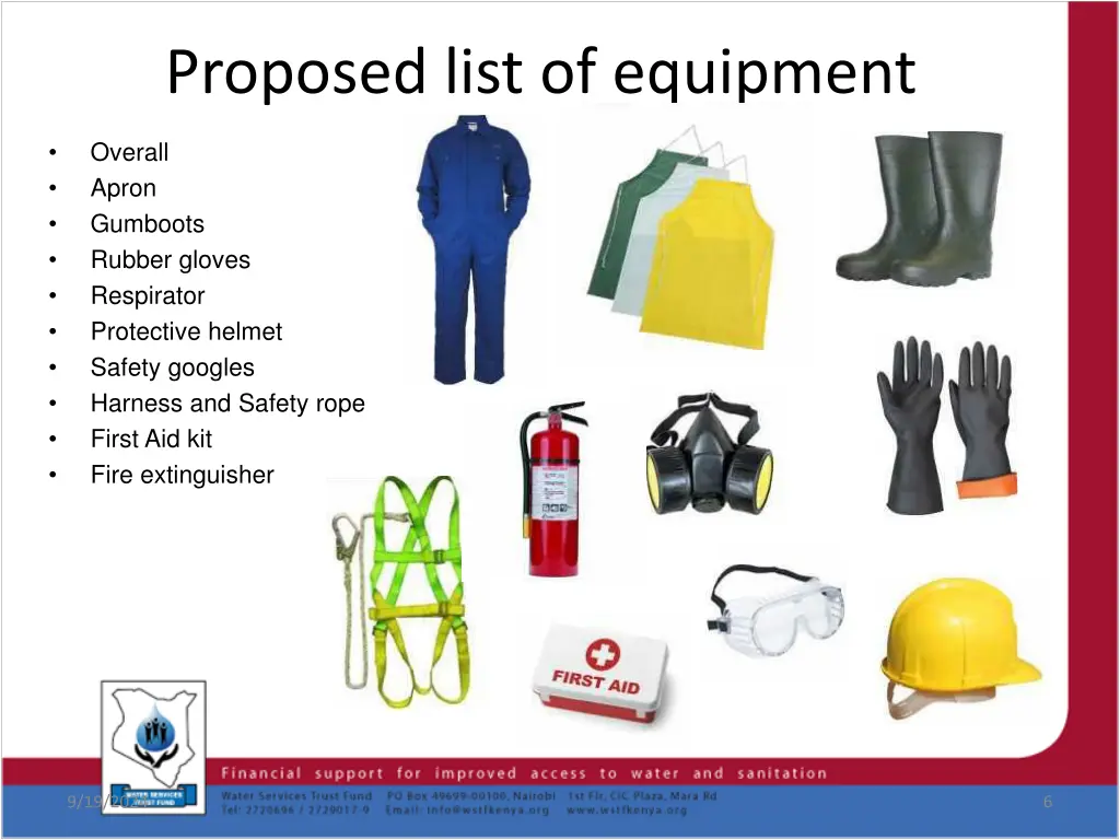 proposed list of equipment