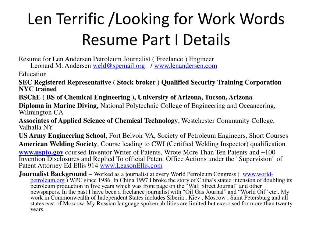 len terrific looking for work words resume part