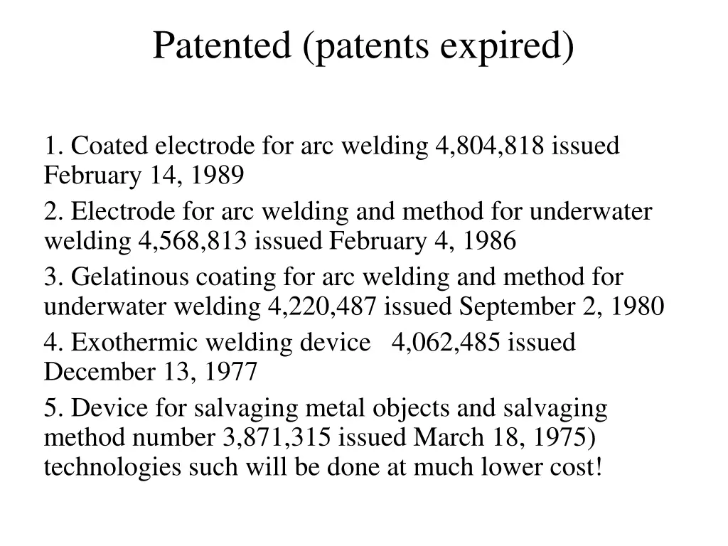 patented patents expired