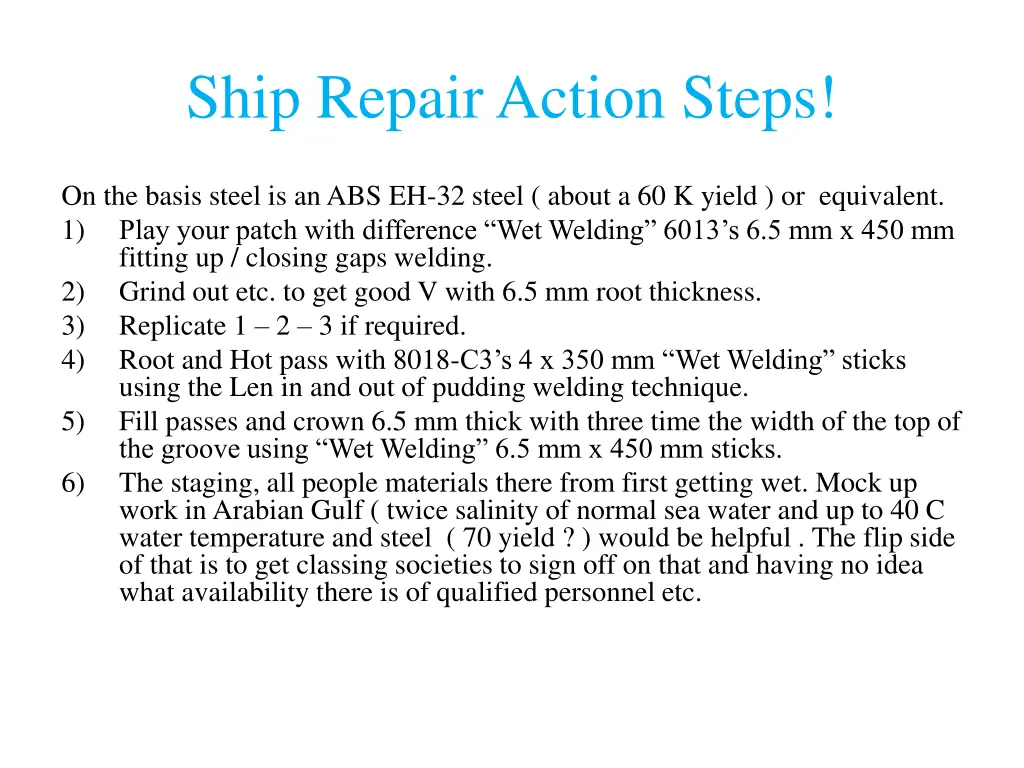 ship repair action steps