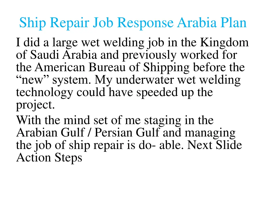 ship repair job response arabia plan